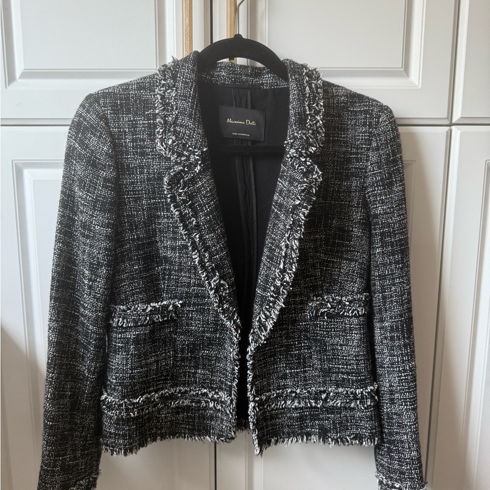 Massimo Dutti Black Tweed Women's Open Blazer - size S